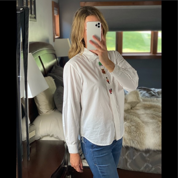 Christmas Button-Down Long Sleeve Blouse, 10 - Picture 4 of 12